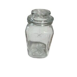 Vintage Fleur De Lis Clear Glass Apothecary Jar Canister Farmhouse Anchor Hock